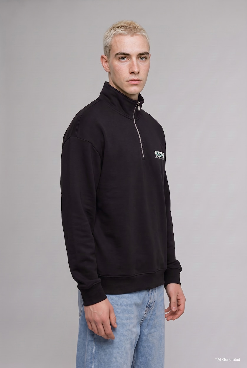 Men Black Boxy Fit Printed Slogan Sweatshirt