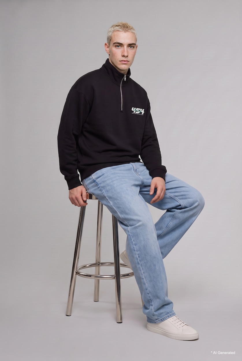 Men Black Boxy Fit Printed Slogan Sweatshirt