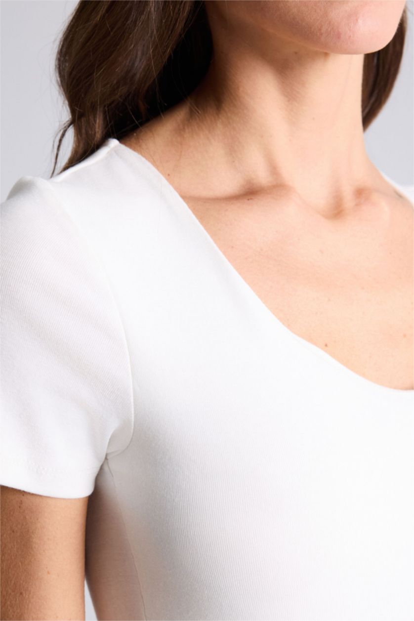 Kadın Ekru Slım Fıt Basıc Modal Tişört