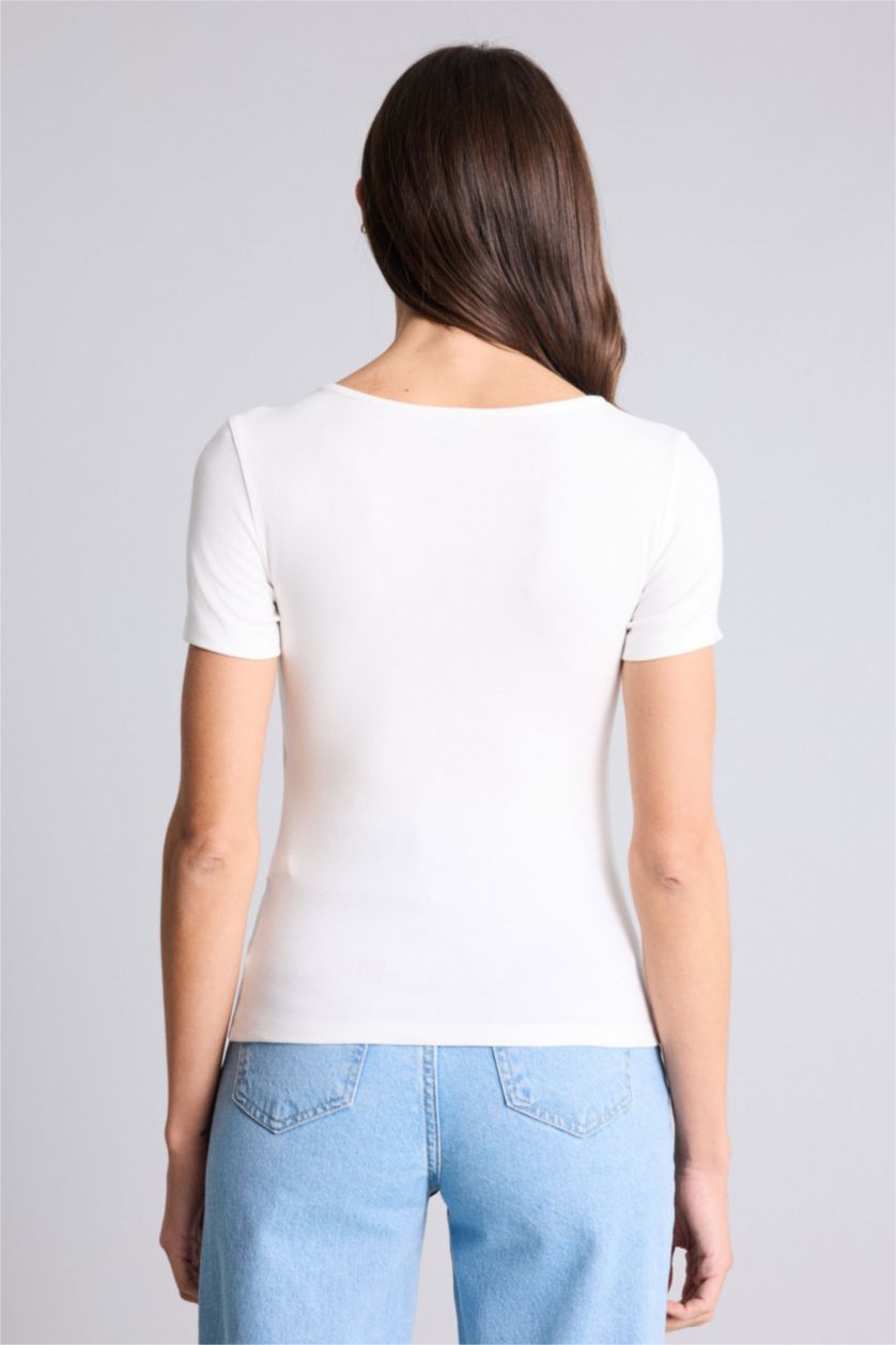 Kadın Ekru Slım Fıt Basıc Modal Tişört