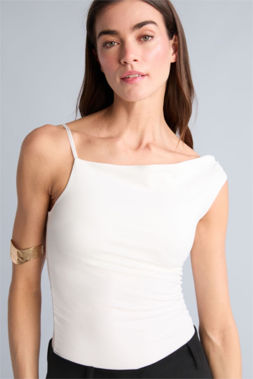 Kadın Ekru Tek Omuzlu Bürümcük Atlet