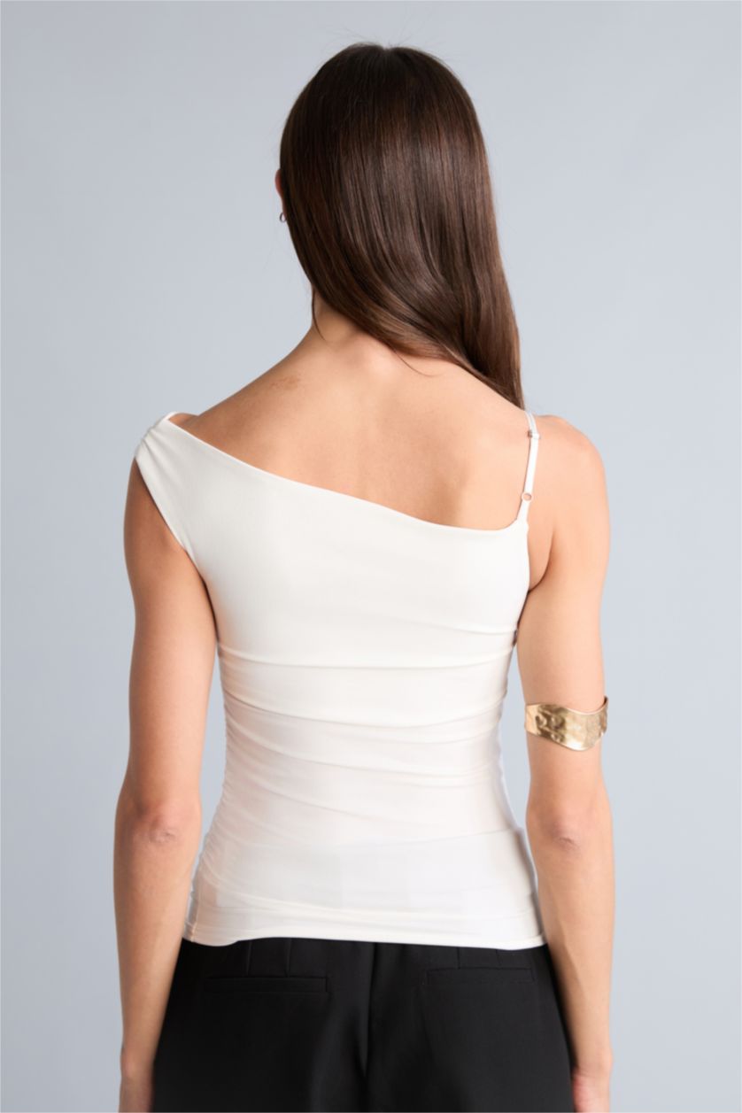 Kadın Ekru Tek Omuzlu Bürümcük Atlet