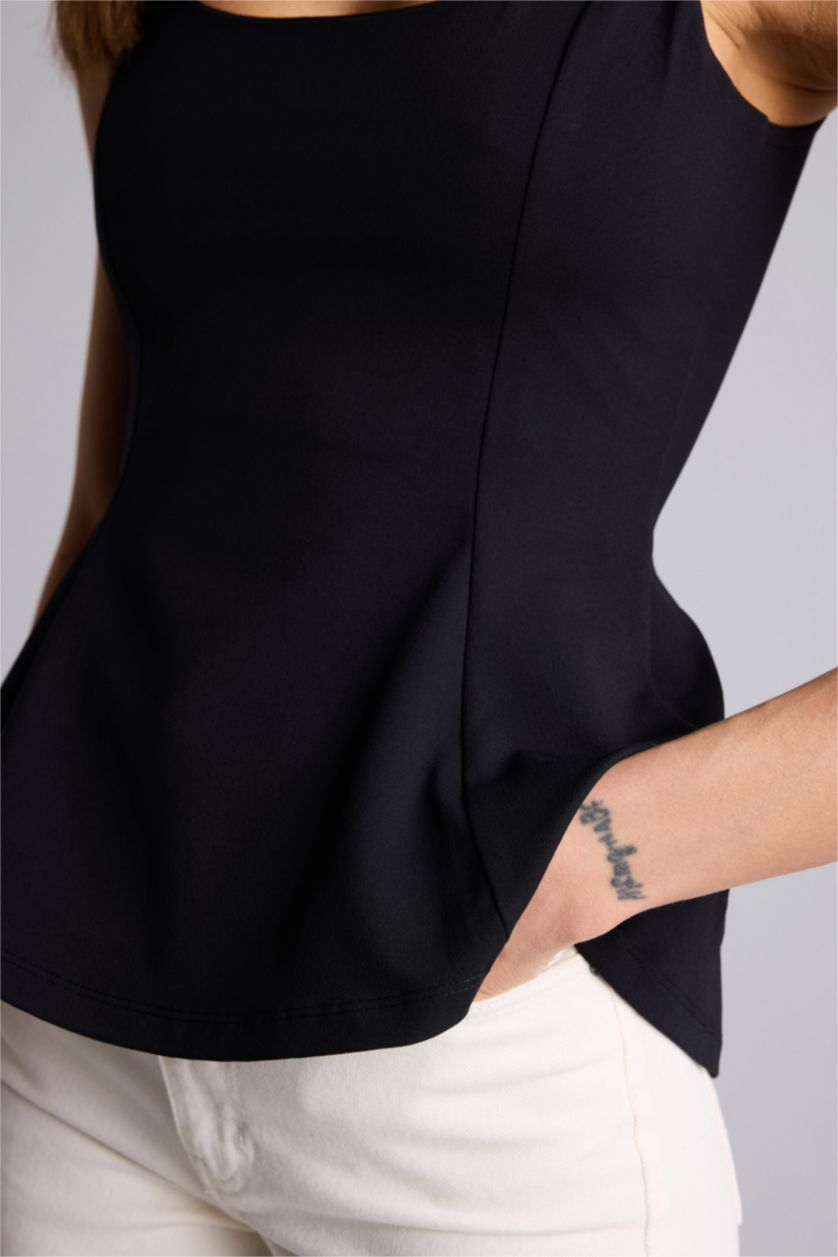 Kadın Siyah Slım Fıt U Yaka Bürümcük Atlet