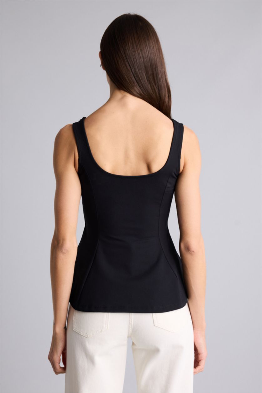 Kadın Siyah Slım Fıt U Yaka Bürümcük Atlet