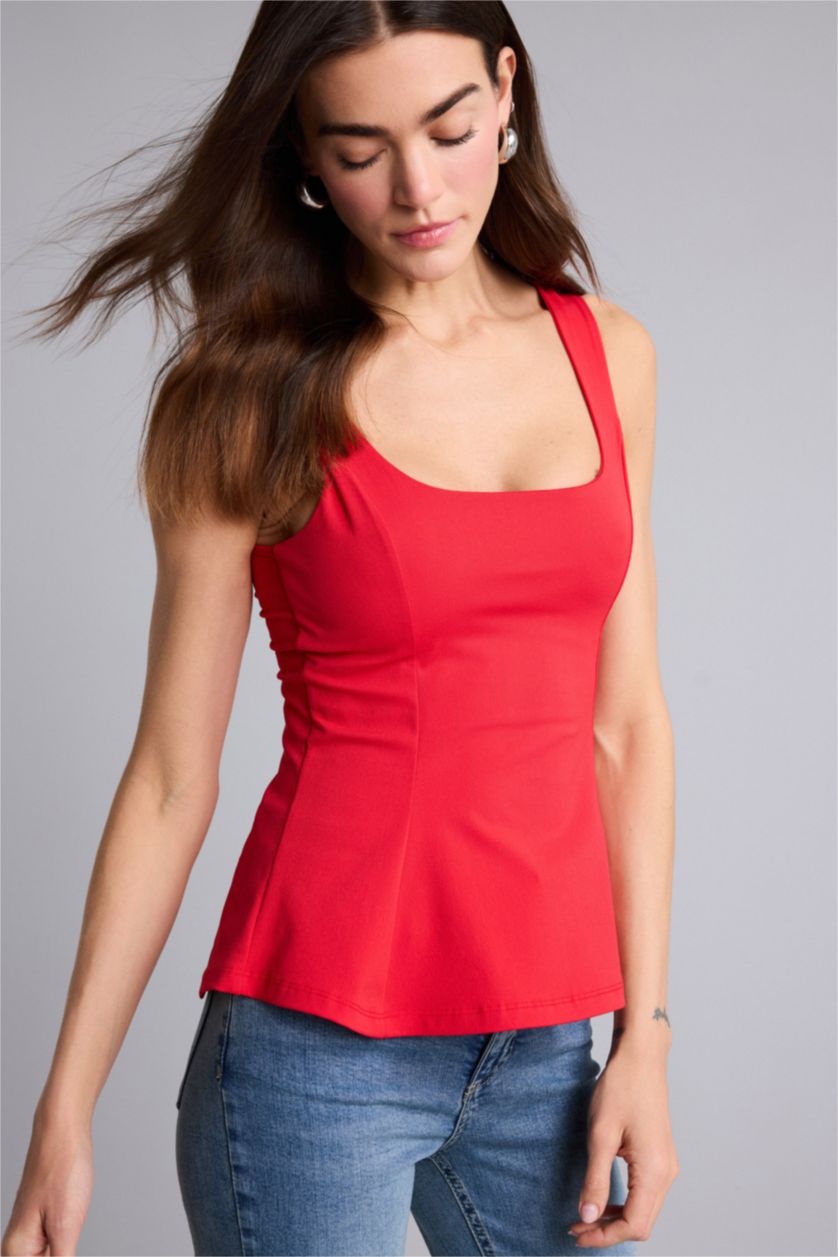 Kadın Kırmızı Slım Fıt Bürümcük Atlet