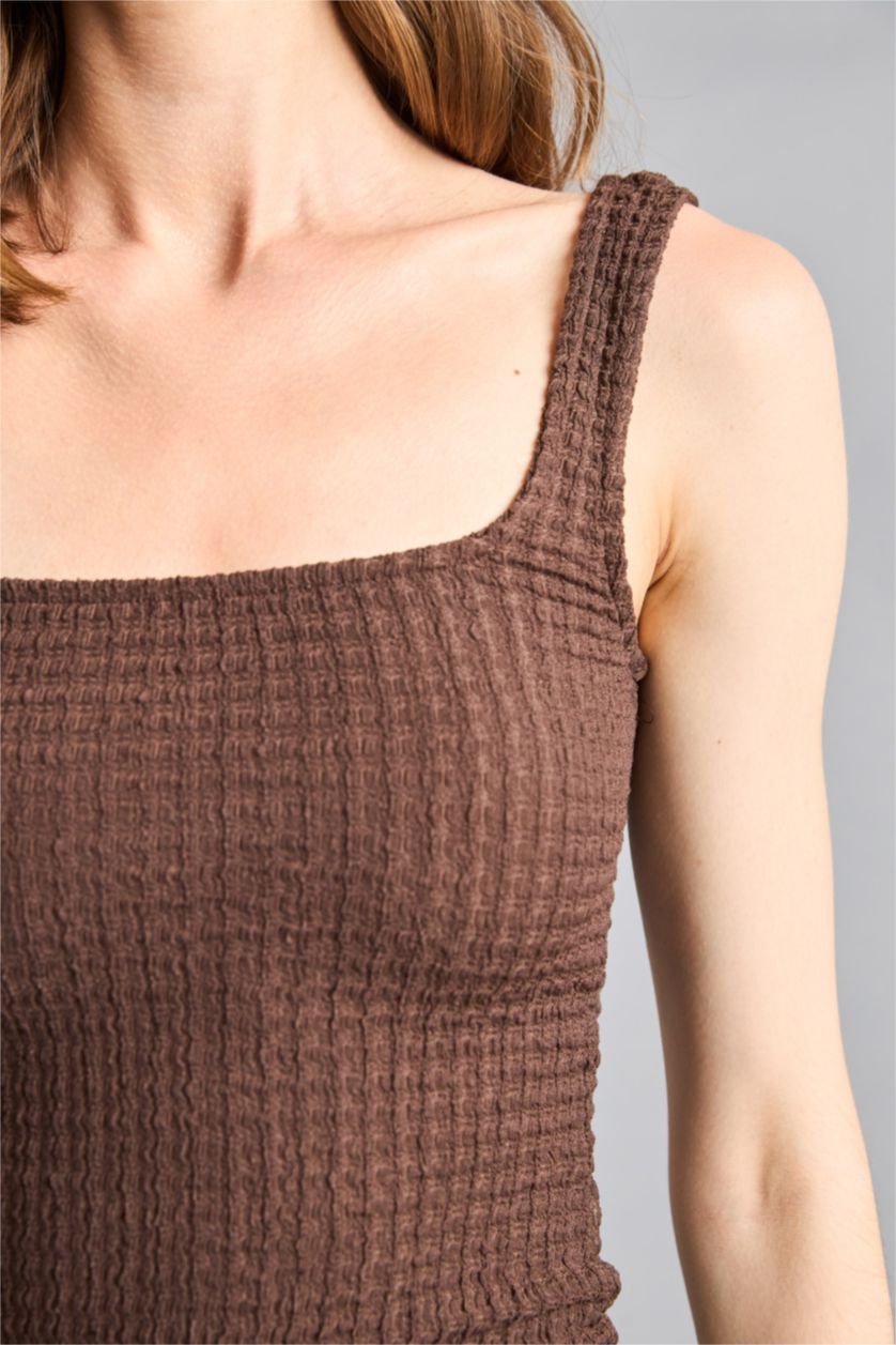 Women Brown Slim Fit U Collar Tank Top