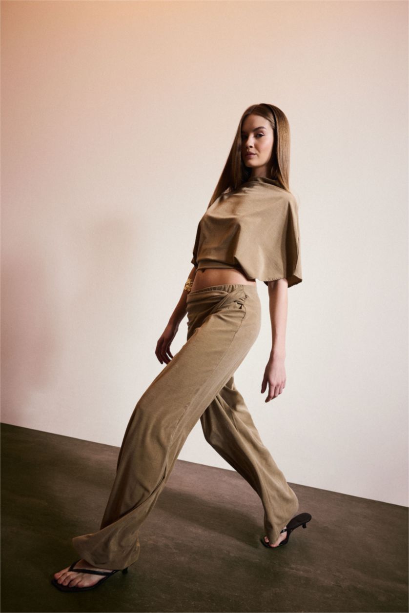 WOMAN Beige Wide Leg Crepe Trousers