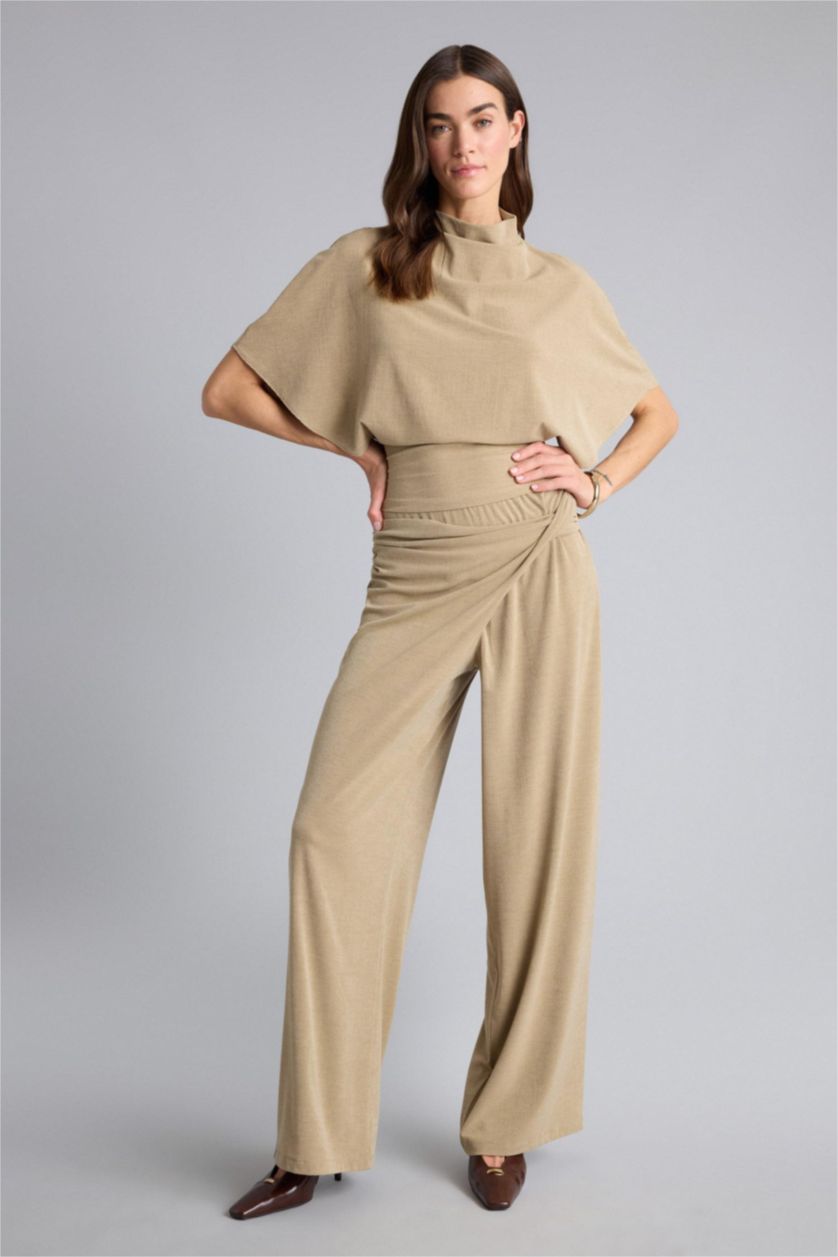 Kadın Bej Wıde Leg Krep Pantolon