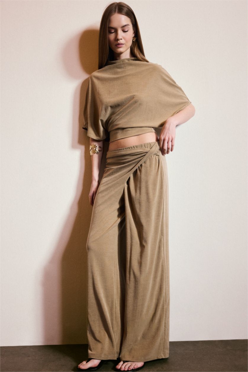 WOMAN Beige Wide Leg Crepe Trousers