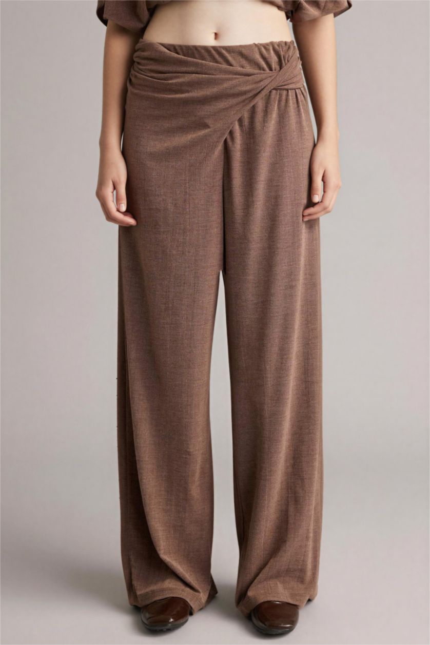 Kadın Açık Kahve Wıde Leg Krep Pantolon
