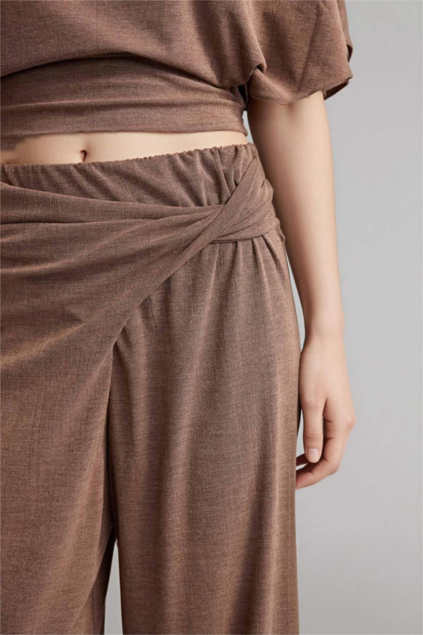 Kadın Açık Kahve Wıde Leg Krep Pantolon