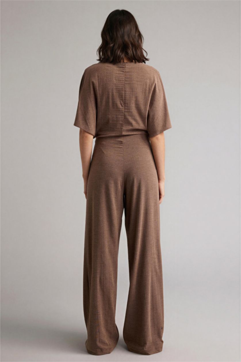 Kadın Açık Kahve Wıde Leg Krep Pantolon