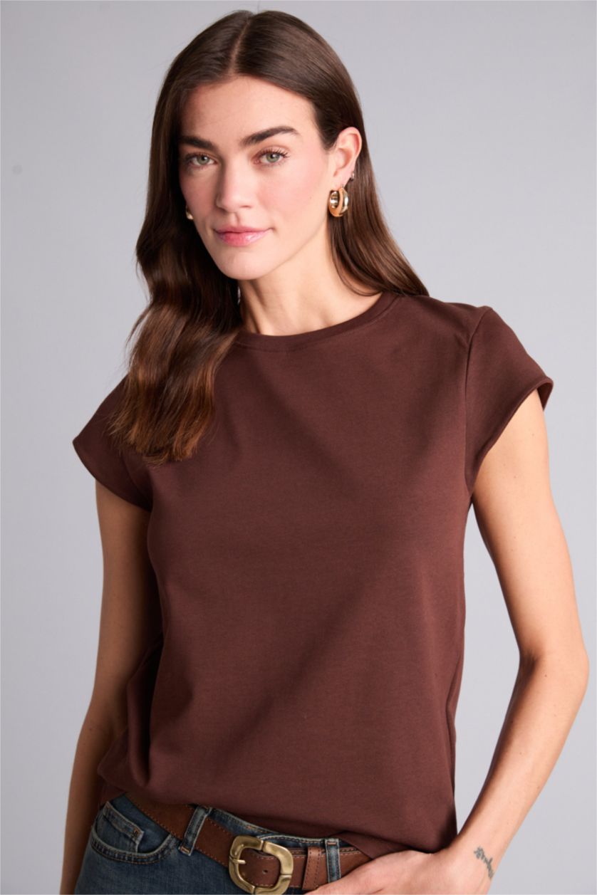 Kadın Kahve Basıc Kısa Kollu Tişört