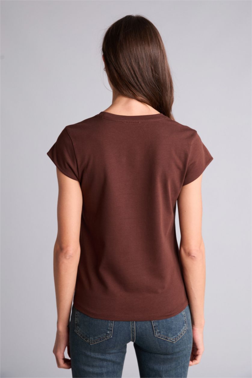 Kadın Kahve Basıc Kısa Kollu Tişört