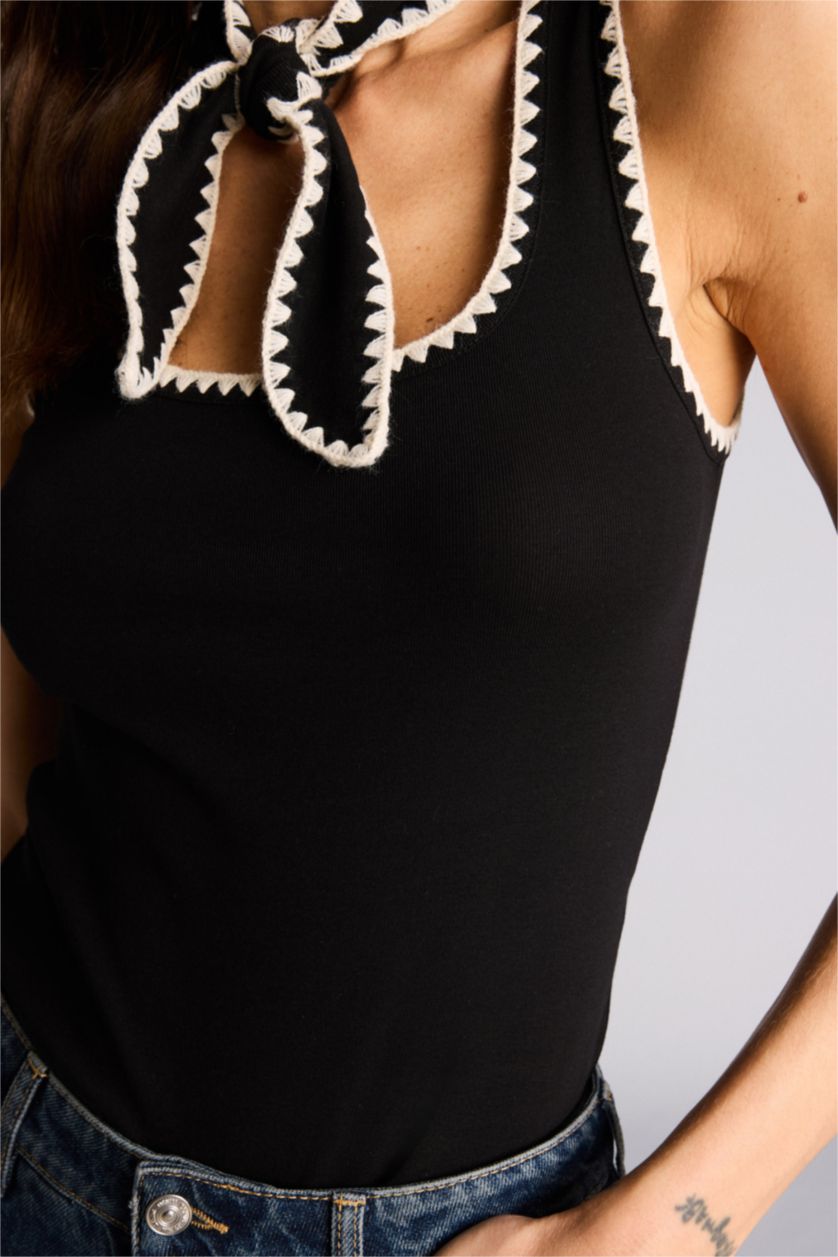 Kadın Siyah Slım Fıt Yuvarlak Yaka Ribana Atlet