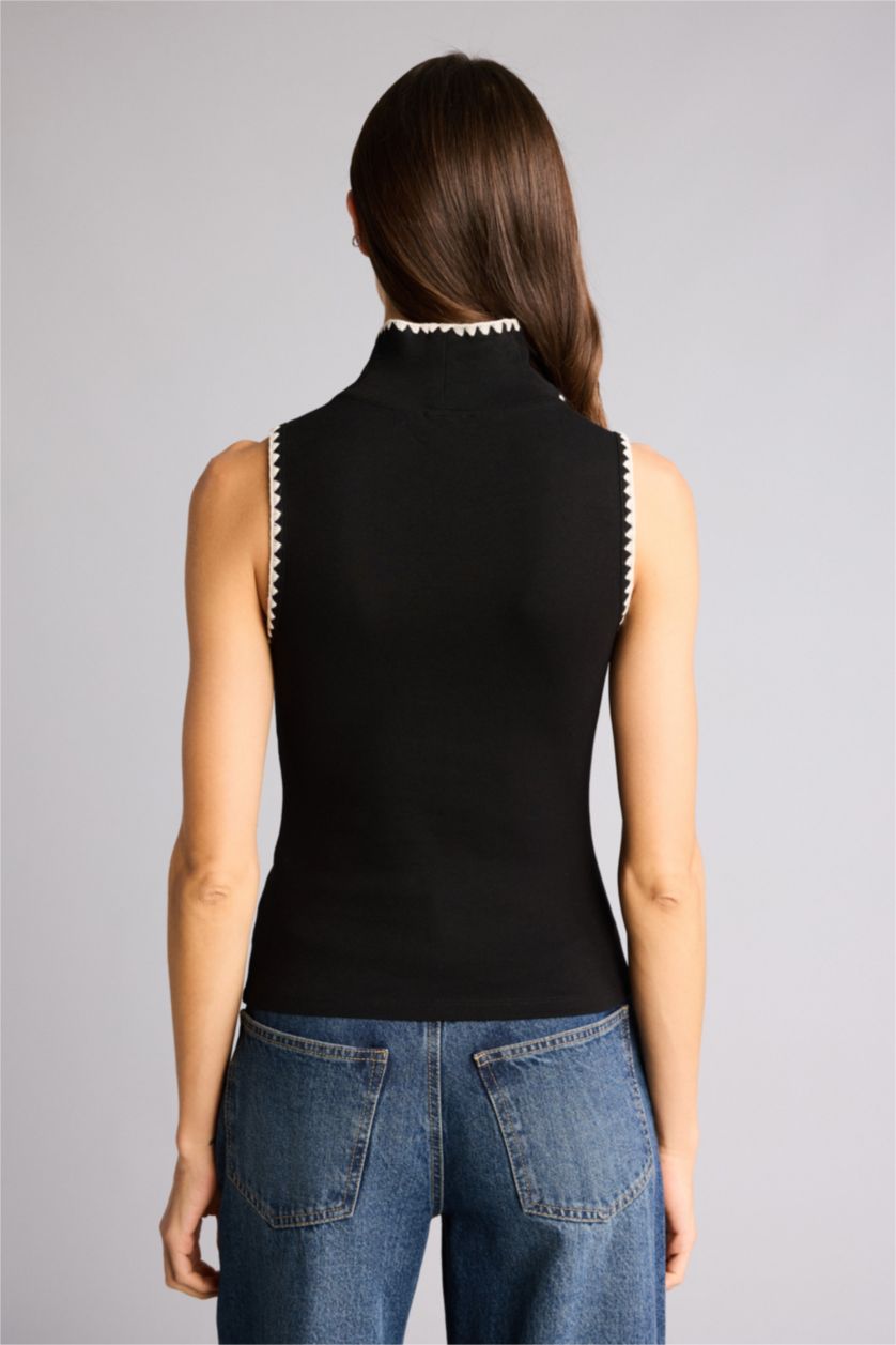 Kadın Siyah Slım Fıt Yuvarlak Yaka Ribana Atlet