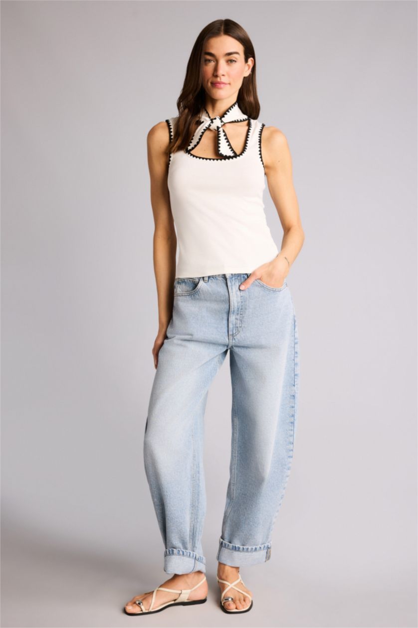 Kadın Ekru Slım Fıt Yuvarlak Yaka Ribana Atlet