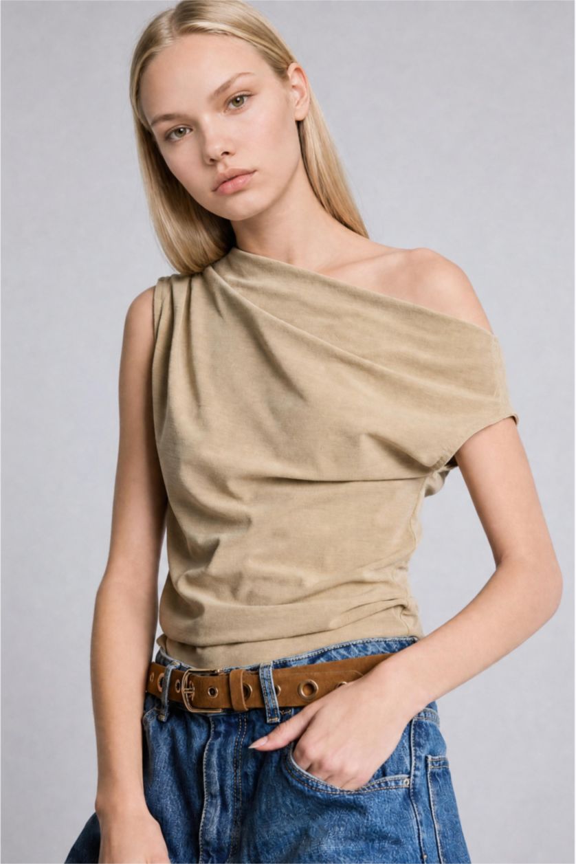 Kadın Taş Slim Fit Kısa Kollu Krep Tişört