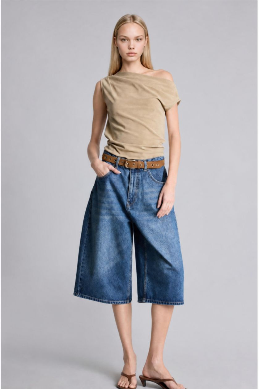 Kadın Taş Slim Fit Kısa Kollu Krep Tişört