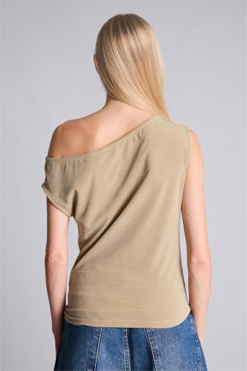WOMAN Stone Slim Fit Crepe Short Sleeve T-Shirt
