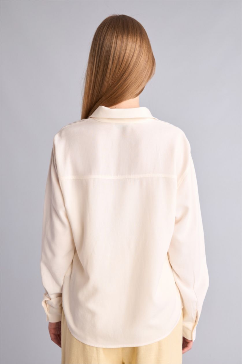 Kadın Beyaz Oversize Uzun Kollu Keten Gömlek