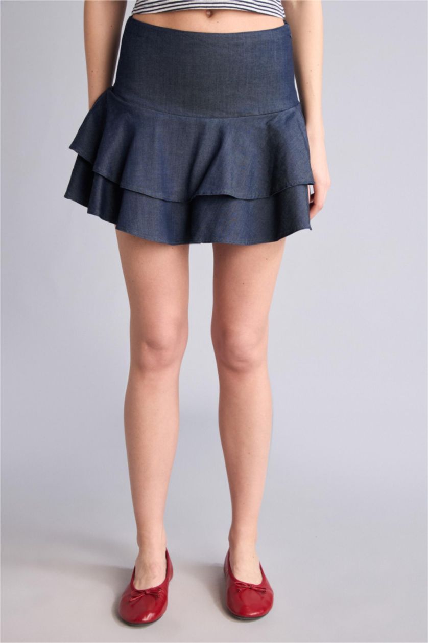 Kadın Mavi Siyah Mini Etek