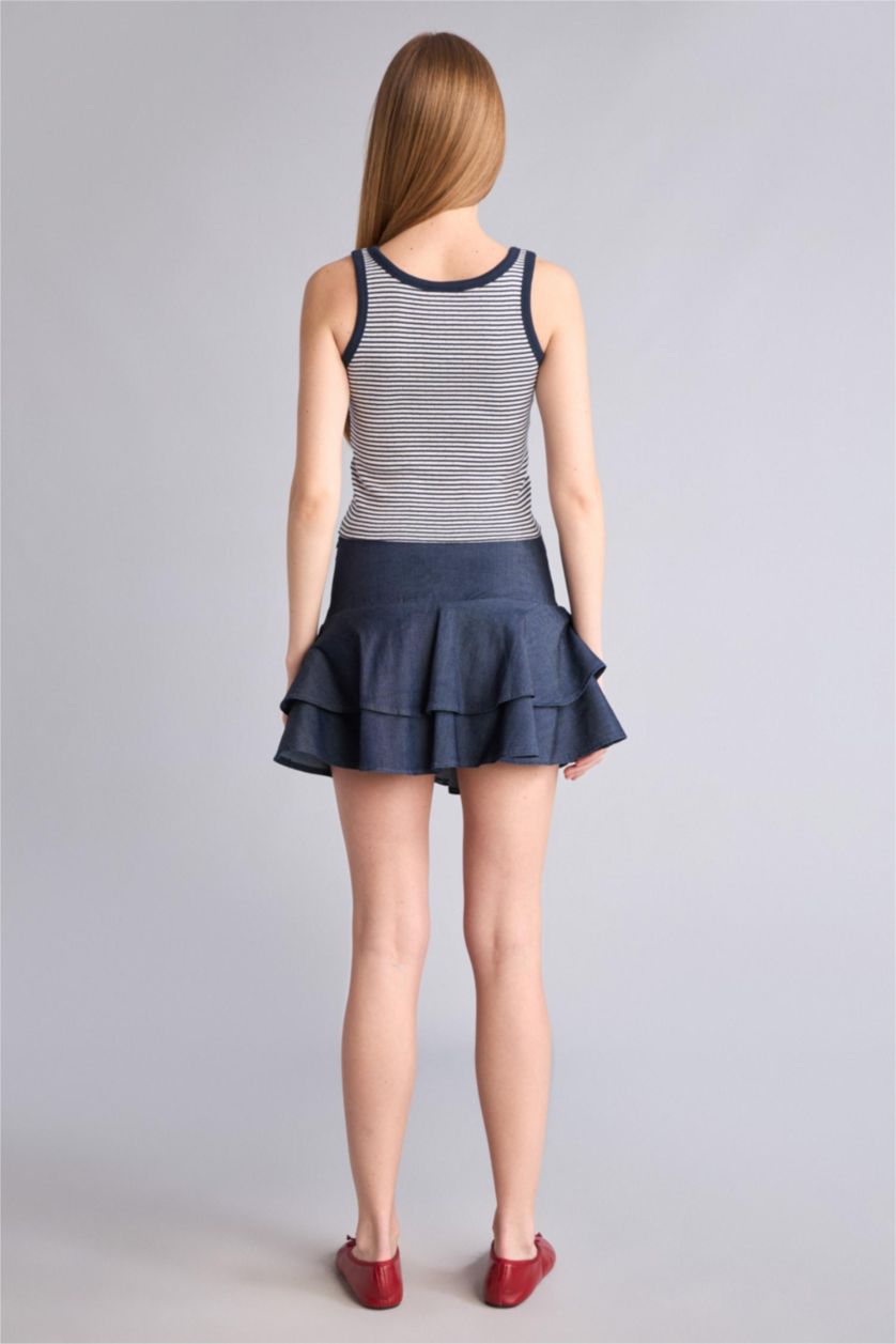 Kadın Mavi Siyah Mini Etek