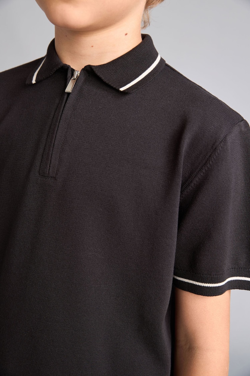 Boys & Teens Black Boy Regular Fit Polo Collar Pullover
