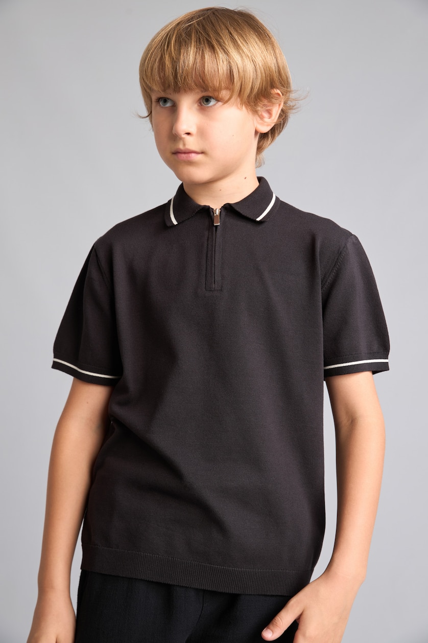 Young Boys - Teen Boys Black Boy Regular Fit Polo Collar Knit Pullover