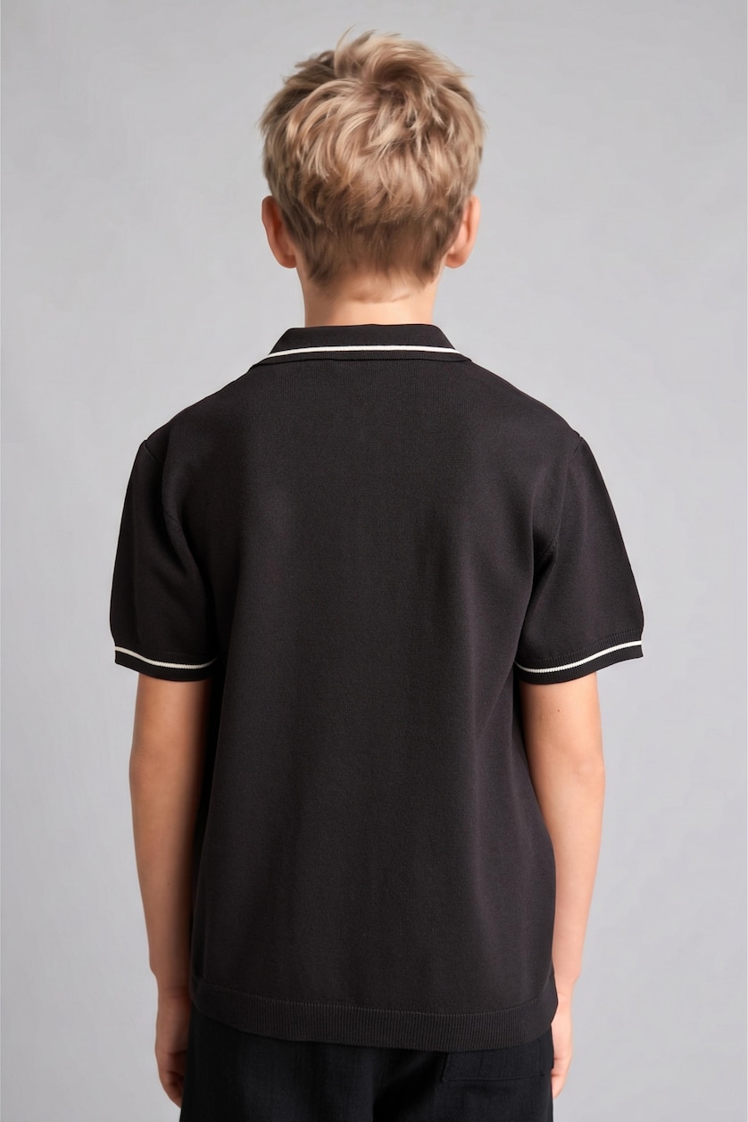 Boys & Teens Black Boy Regular Fit Polo Collar Pullover