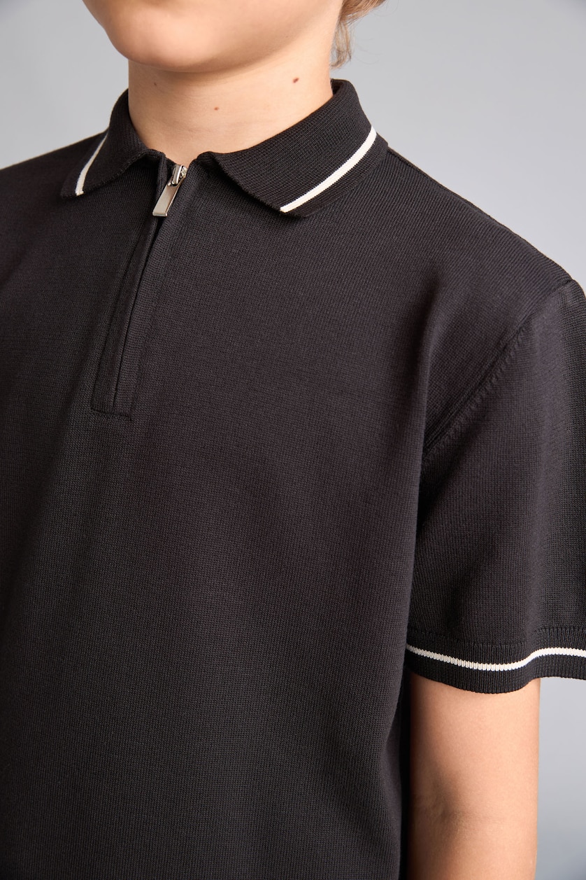 Young Boys - Teen Boys Black Boy Regular Fit Polo Collar Knit Pullover