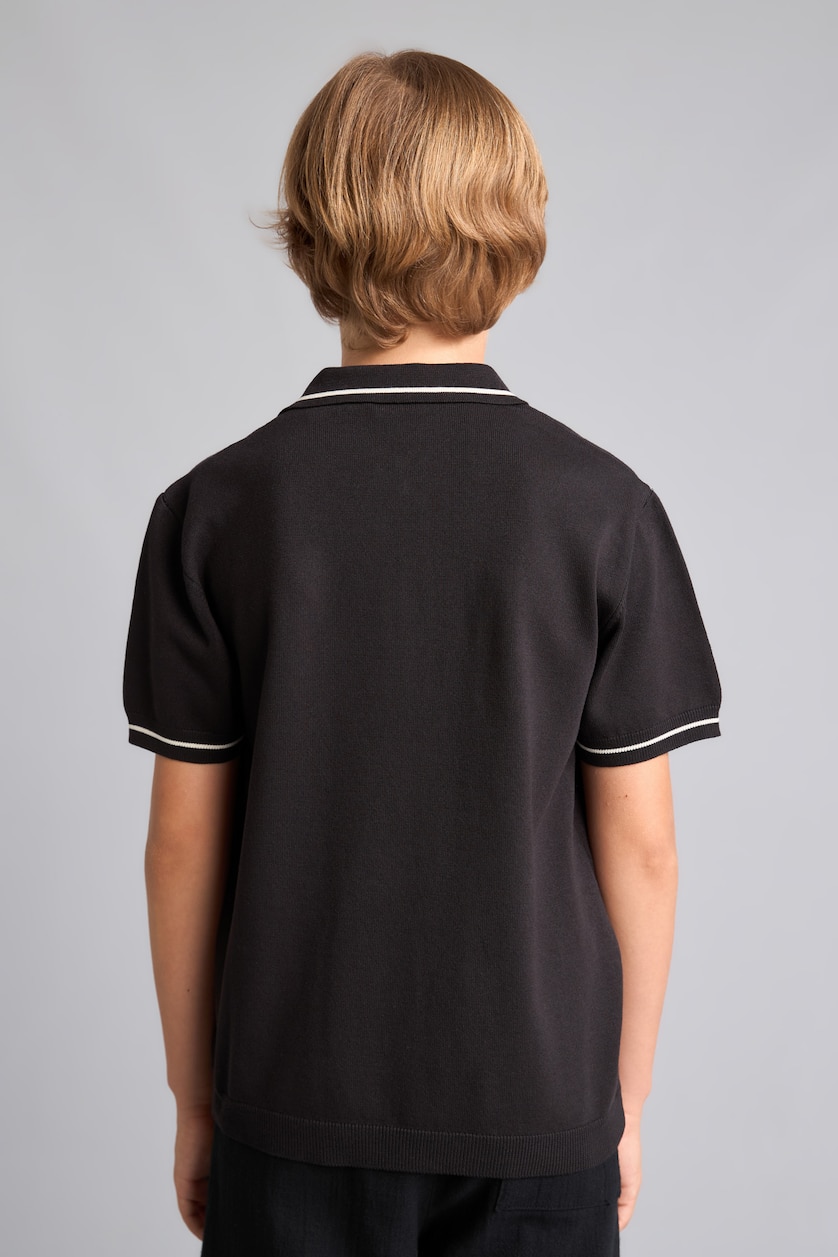 Young Boys - Teen Boys Black Boy Regular Fit Polo Collar Knit Pullover