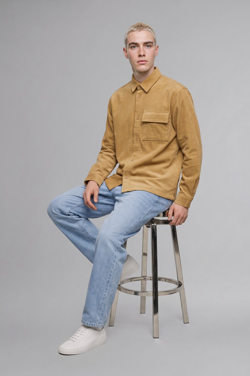 Men Vison Boxy Fit Cotton Long Sleeve Shirt