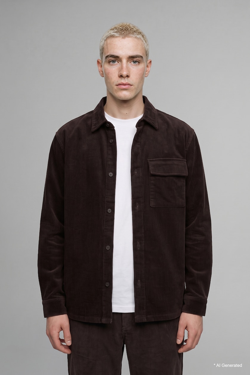 Men Brown Boxy Fit Cotton Long Sleeve Shirt