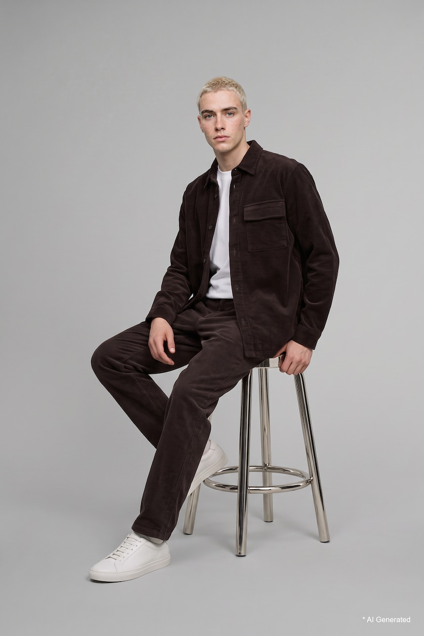 Men Brown Boxy Fit Cotton Long Sleeve Shirt