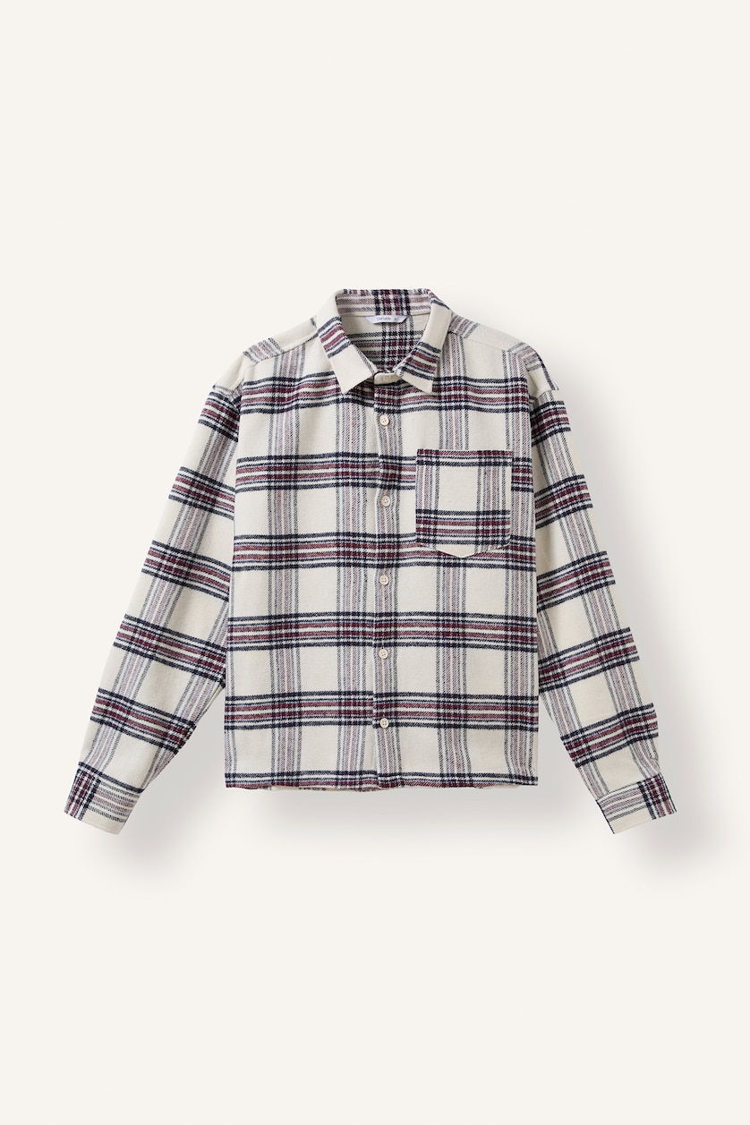Men Ecru Boxy Fit Flanel Long Sleeve Shirt