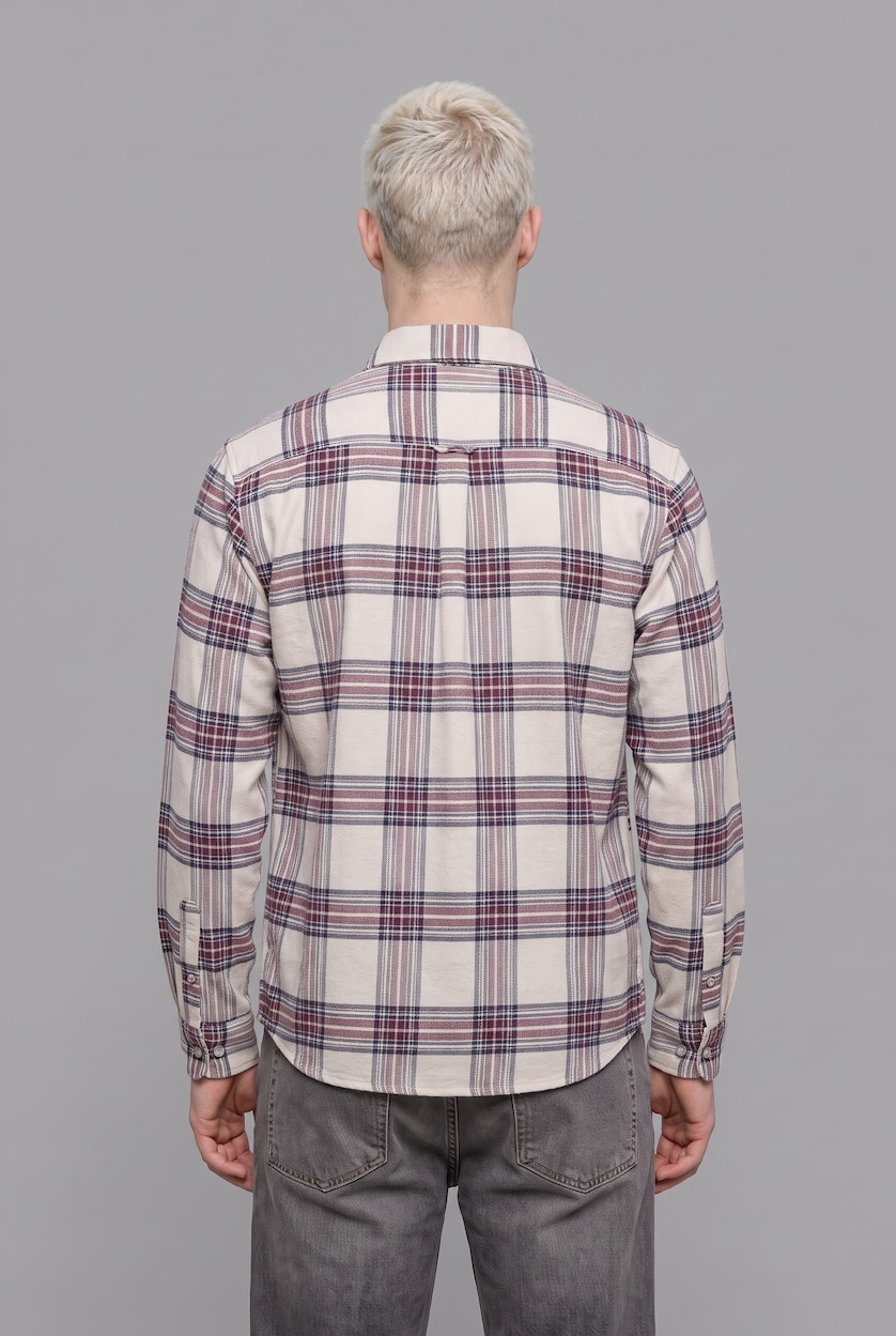 Man Ecru Boxy Fit Flanel Long Sleeve Shirt