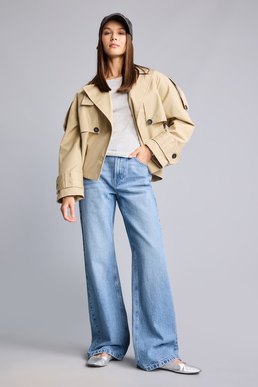 Kadın Ekru Relaxed Fit Kısa Trençkot