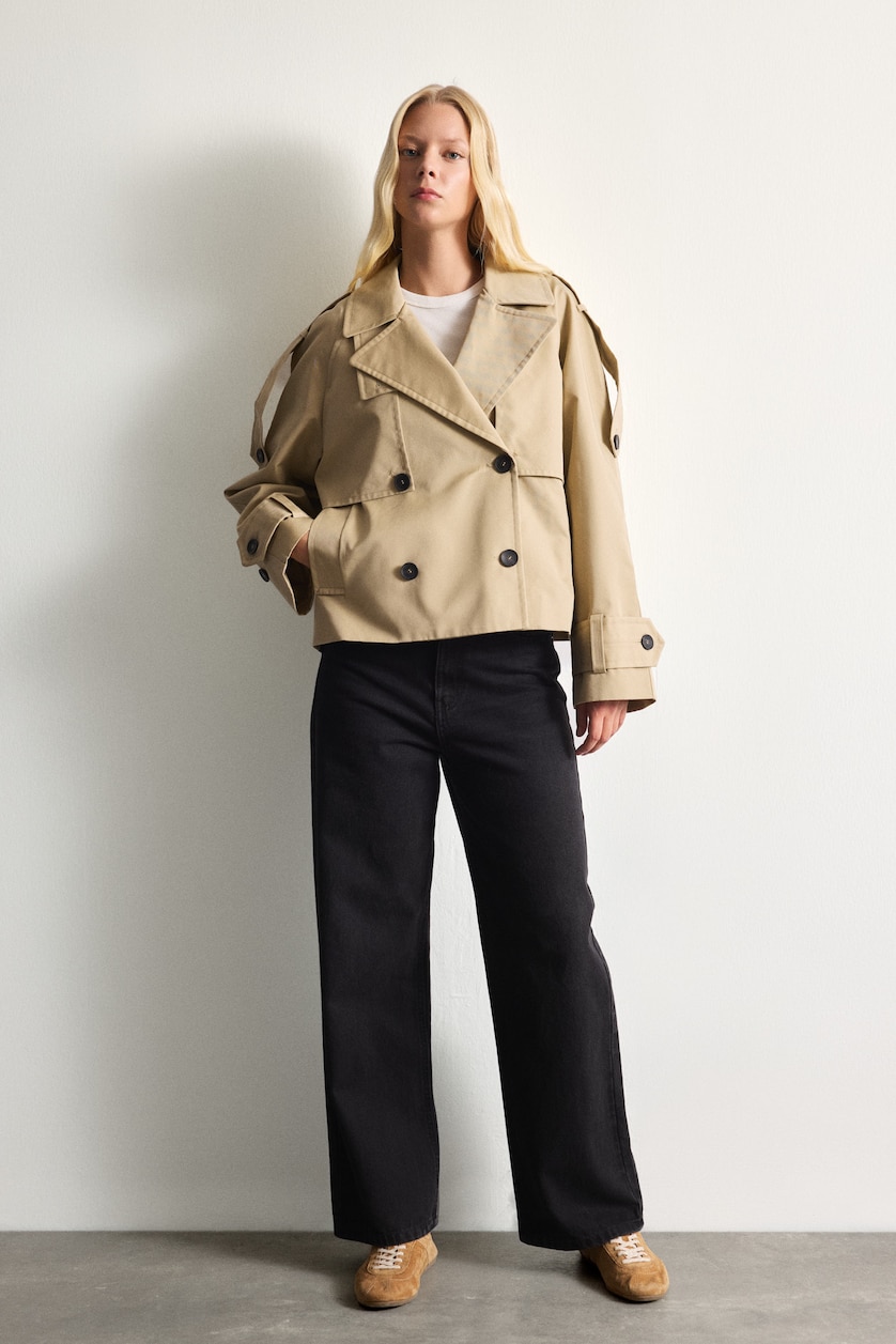 WOMAN Ecru Relaxed Fit Short Double-Breasted Trench Coat