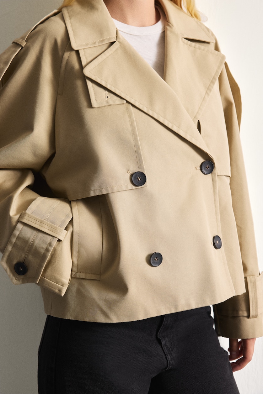 WOMAN Ecru Relaxed Fit Short Double-Breasted Trench Coat