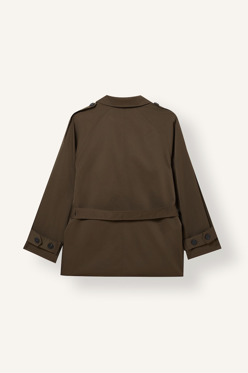 Women Khaki Regular Fit Stand Collar Trench Coat