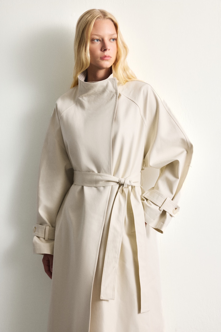 Women Ecru Relax Fit Waterproof Twill Trench Coat