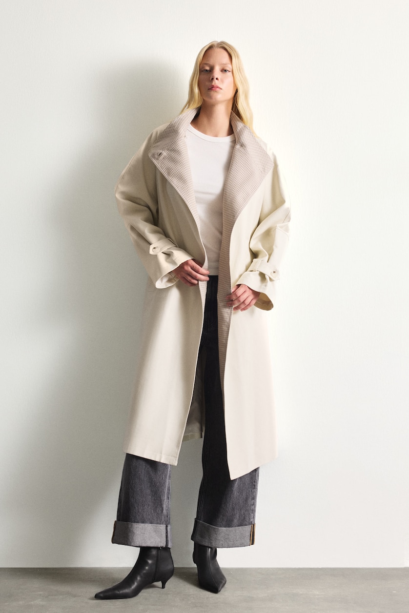 Women Ecru Relax Fit Waterproof Twill Trench Coat