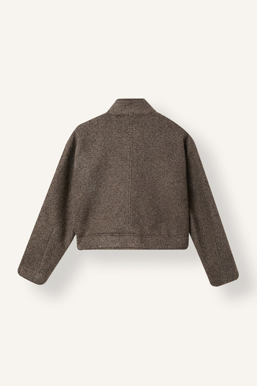Women Brown Regular Fit Textured Wool-Blend Polo Collar Cropped Coat