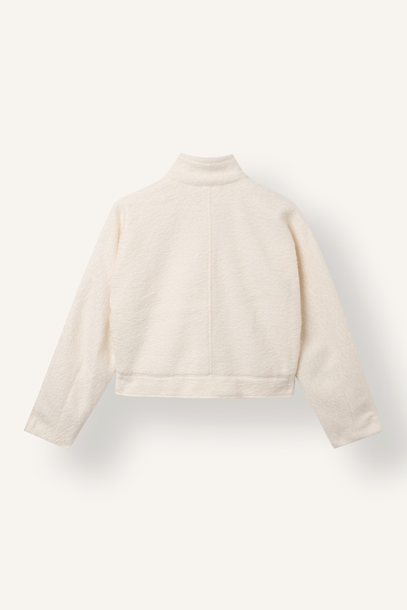 Women Ecru Regular Fit Textured Cashmere Polo Collar Short Coat