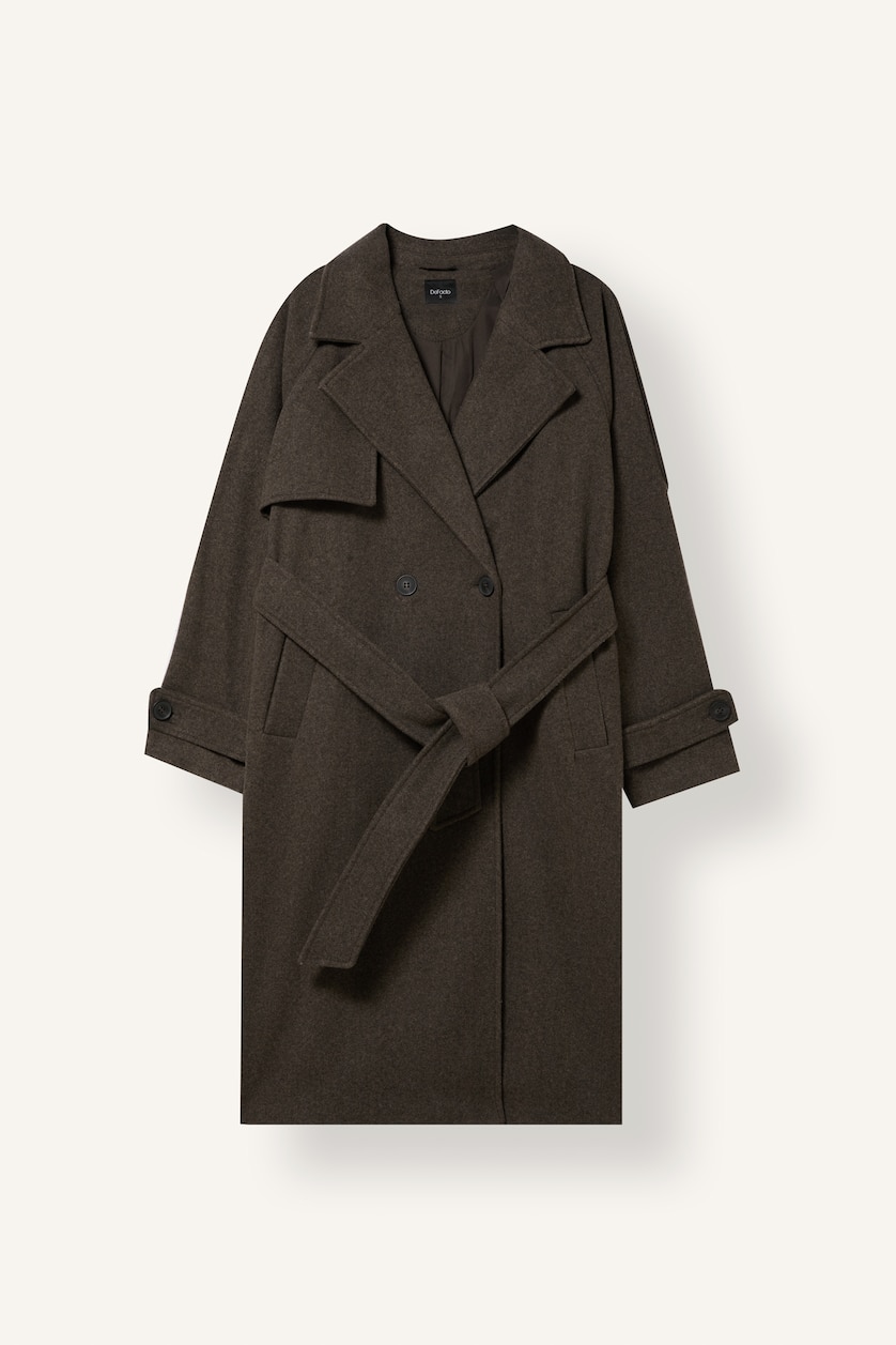 FEMME Marron Manteau en drap de laine avec ceinture Coupe régulière