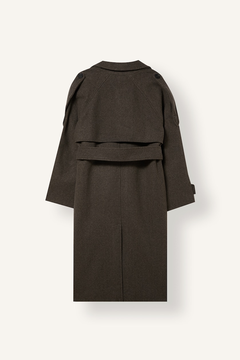 FEMME Marron Manteau en drap de laine avec ceinture Coupe régulière
