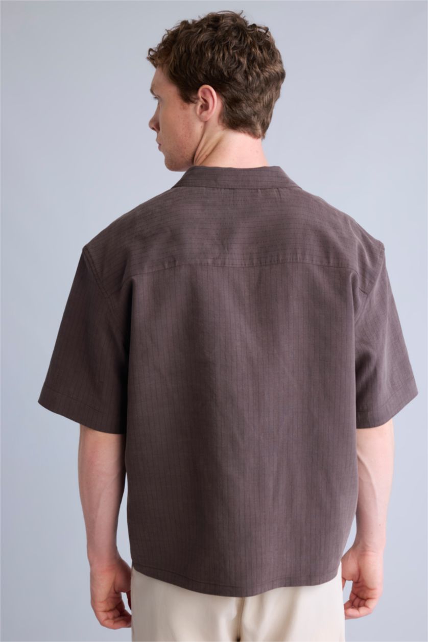 Men Light Brown Boxy Fit Woven Short Sleeve Shirt