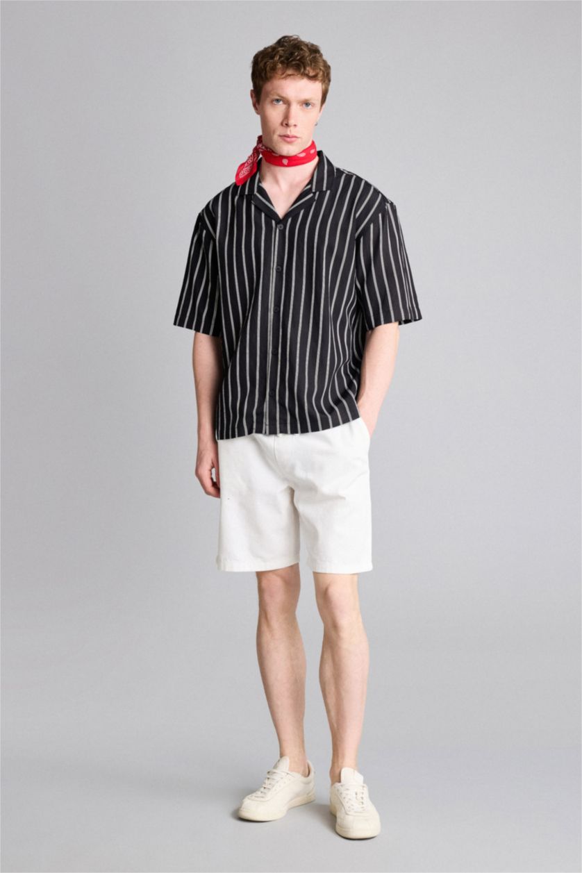 Erkek Siyah Boxy Fit Kısa kollu Gömlek