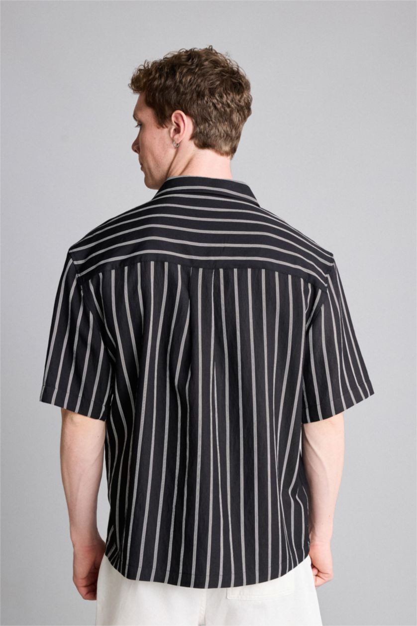 Erkek Siyah Boxy Fit Kısa kollu Gömlek